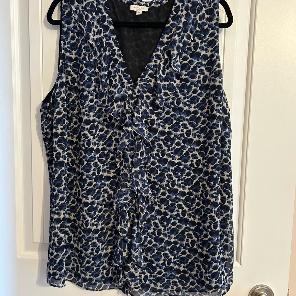 Elegant Blue and White Sleeveless Blouse
